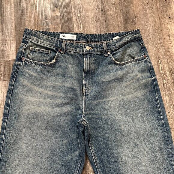 ZARA Mid Rise Wide Leg Full Length Loose Fit Medium Blue No Stretch Denim Jeans - Picture 10 of 12